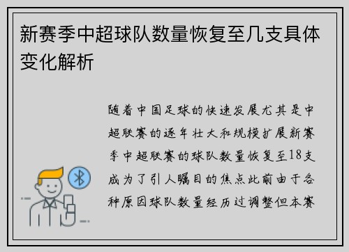 新赛季中超球队数量恢复至几支具体变化解析